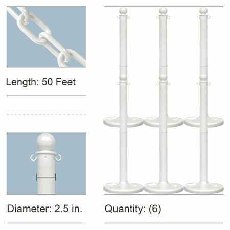 MR. CHAIN White Medium Duty Stowable Stanchion Kit and Chain, 6PK 73701-6